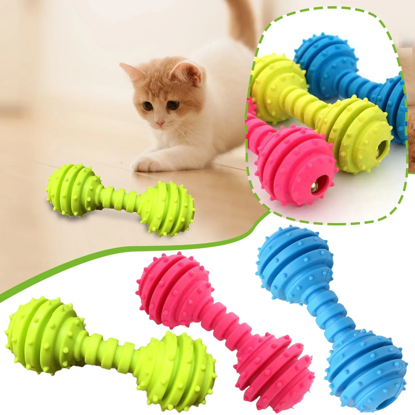 Heavyweight Durable Rubber Dog Chew Toys Dog Chew Bones Long Lasting Dumbbell Shape Green Blue Pink Cat Accessories