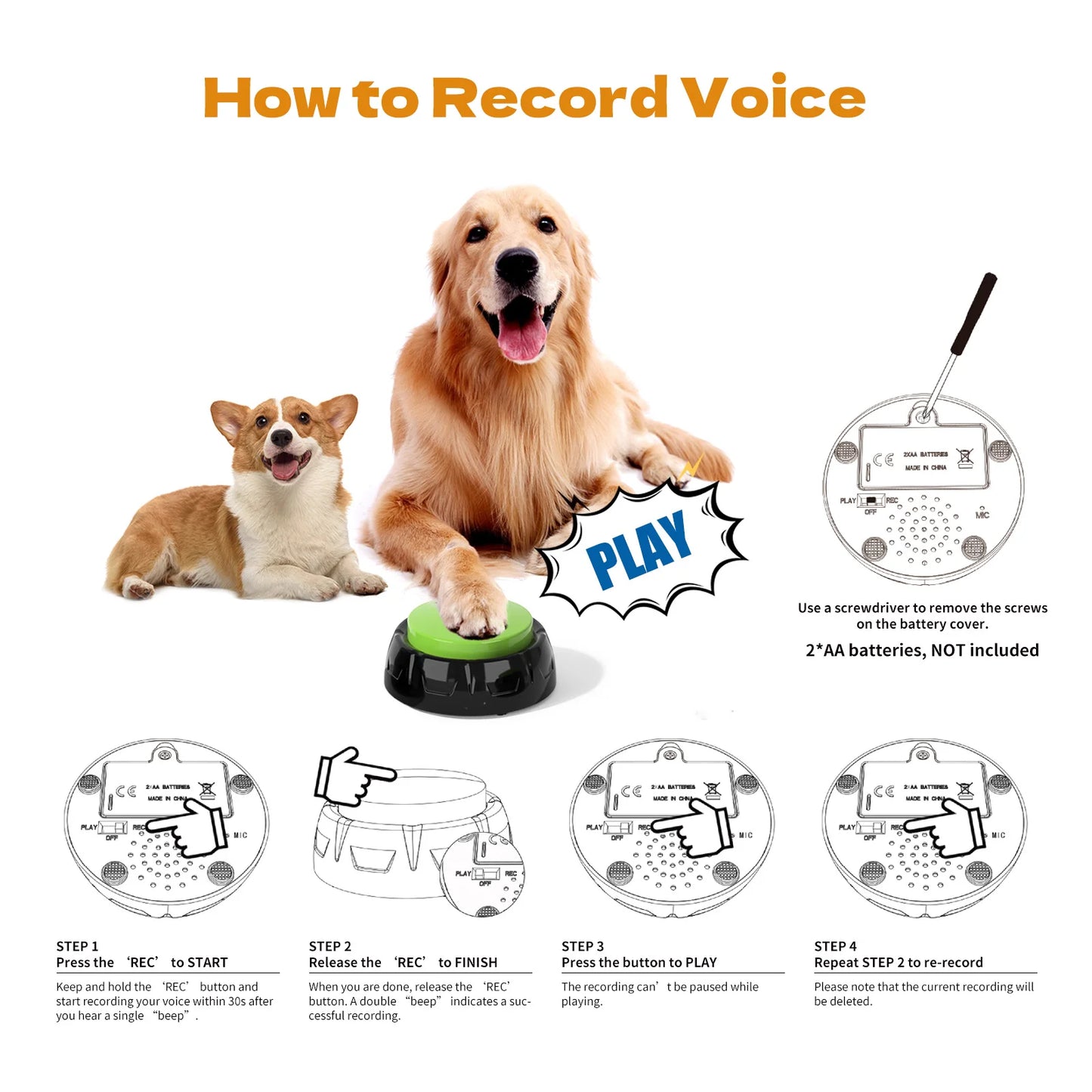 Pet Training Buttons Recordable Pet Talking Toys Pet Interactive toys Speech Buttons Speech Button for Dogs of All Sizes