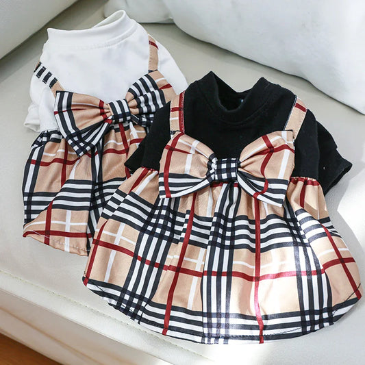 Pet Dog Cat Clothes Spring Summer Dress Big Bow Plaid Puppy Floral Print Skirt Casual Tutu Coat Dress For Small Dog Pet Apparel