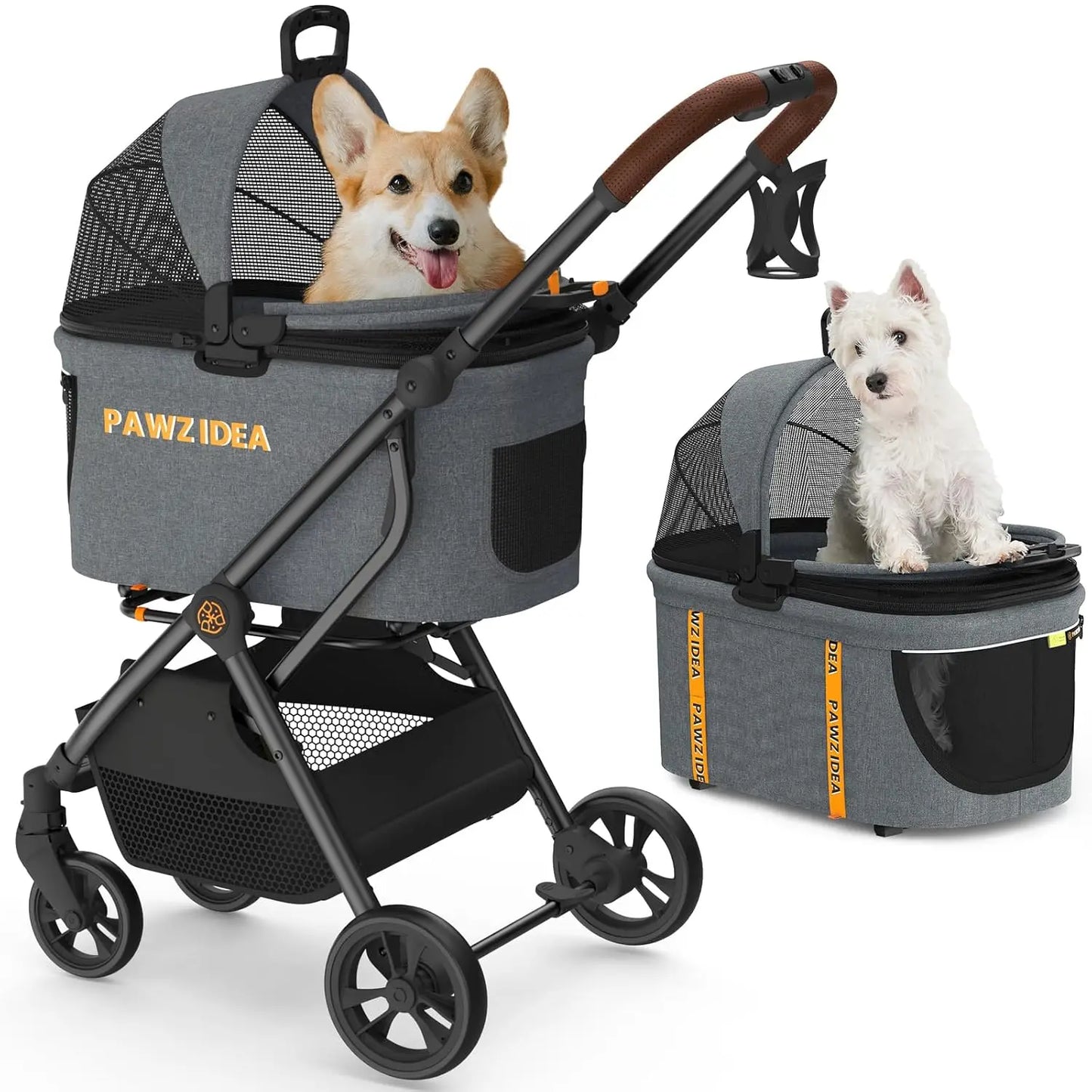 PAWZIDEA Dog Stroller 4 in 1, Pet Stroller for Cats with Detachable Carrier for Small/Medium Dogs/Cats, Seatbelt Car Seat Combo