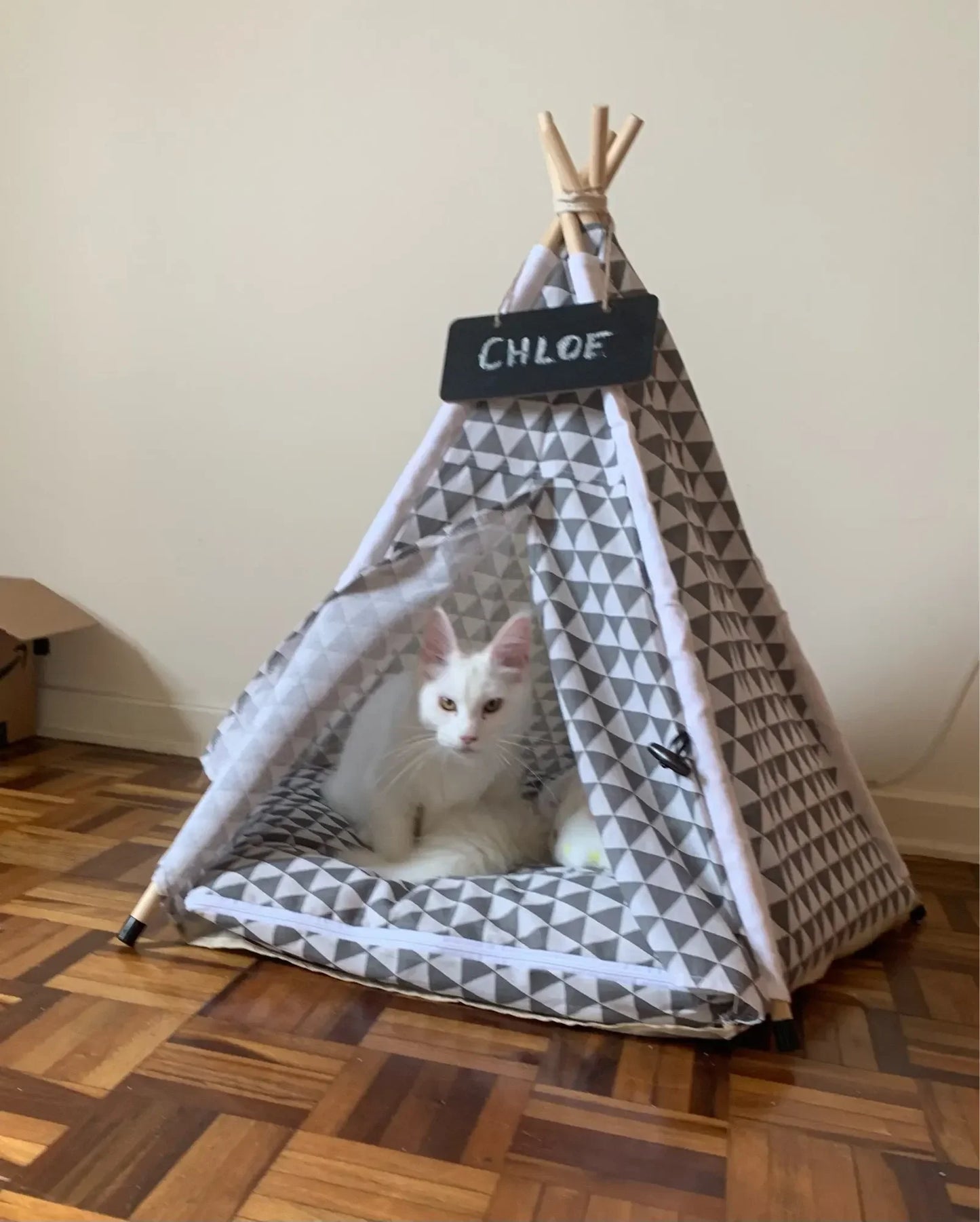 Pet Tent House Dog Bed Portable Removable Washable Teepee Puppy Cat Indoor Outdoor Kennels Cave with Cushion and Blackboard