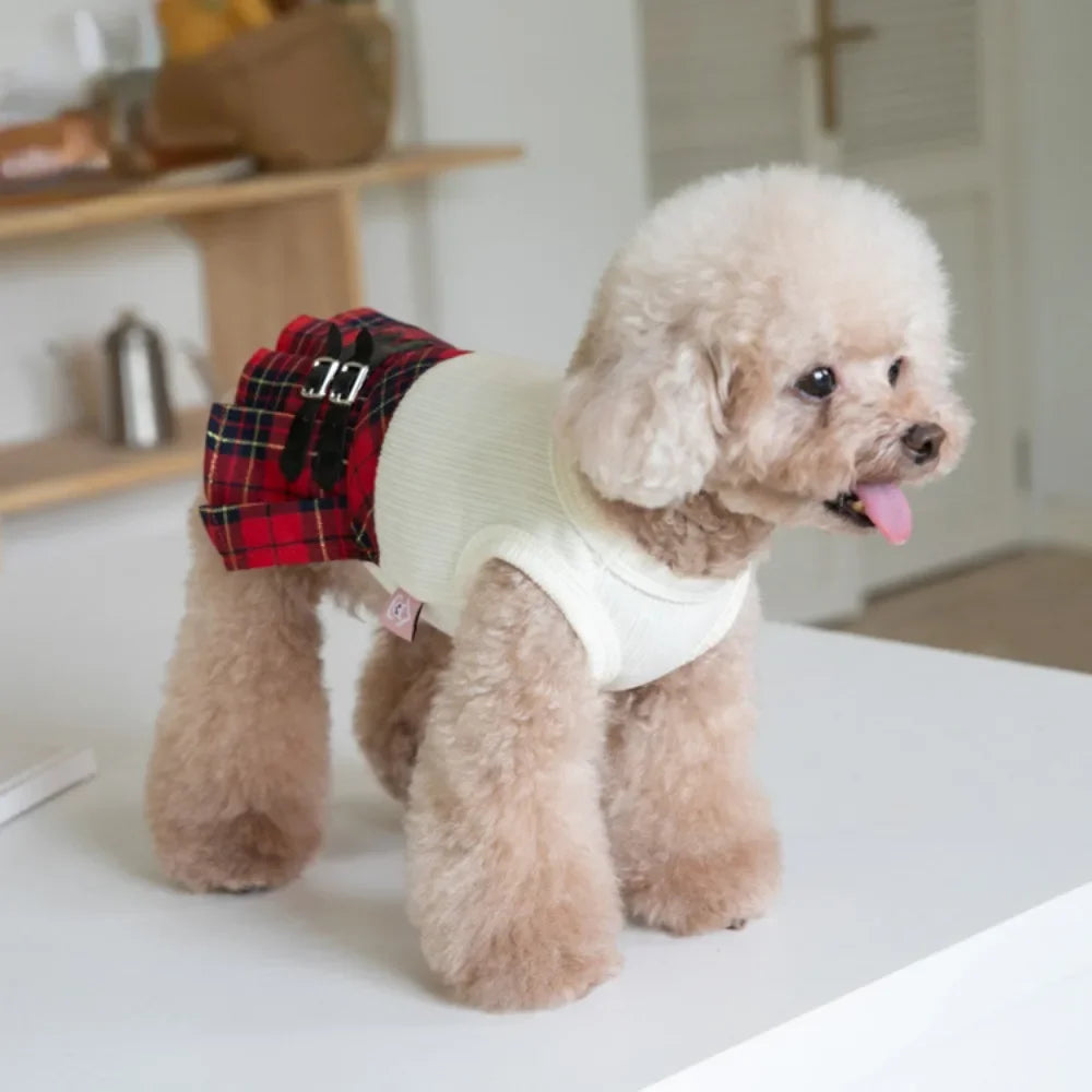 Autumn/Winter Pet Plaid Skirt Dog Dress Cute Pet Dress Teddy Bichons Maltese Dog Dress Puppy Clothes Dog Clothes for Small Dogs