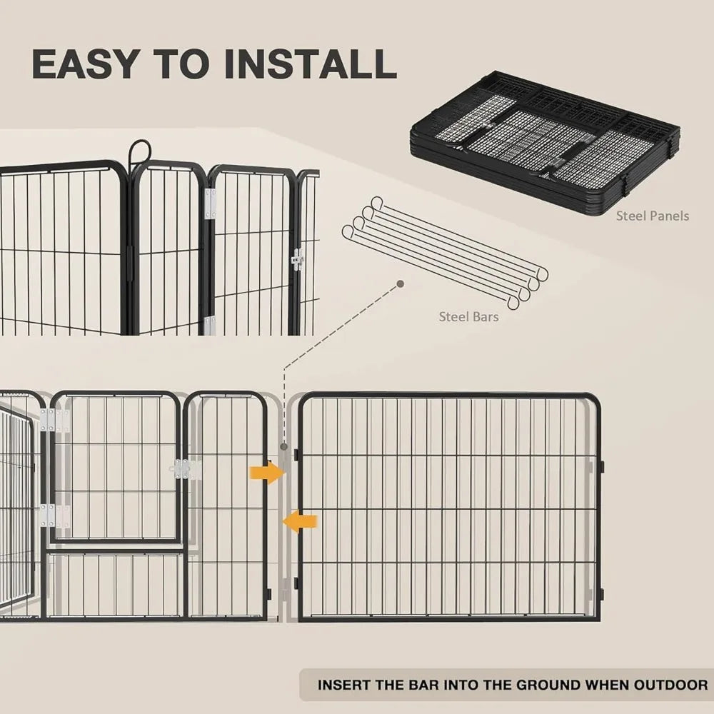 Heavy Duty Metal Dog Plaype/Fence for Outdoor, 8/16 Panels 24"/32"/40" Height Rustproof with Doors for Large/Medium/Small Dogs