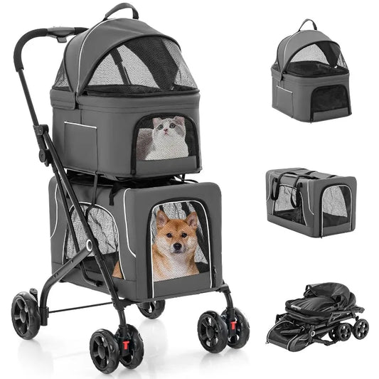 Giantex Double Dog Stroller - Pet Stroller for 2 Dogs, Detachable Carriers, Safety Belt, Folding Dog Stroller Small Medium Dogs