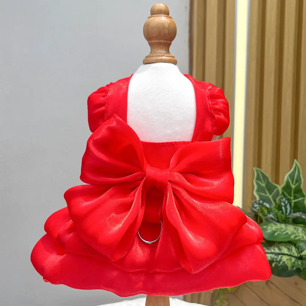 Pet Wedding Dress Dress Bow Skirt Dog Cat Clothing Pull Teddy Bears Spring/Summer Puppy Clothes Dog Clothes for Small Dogs