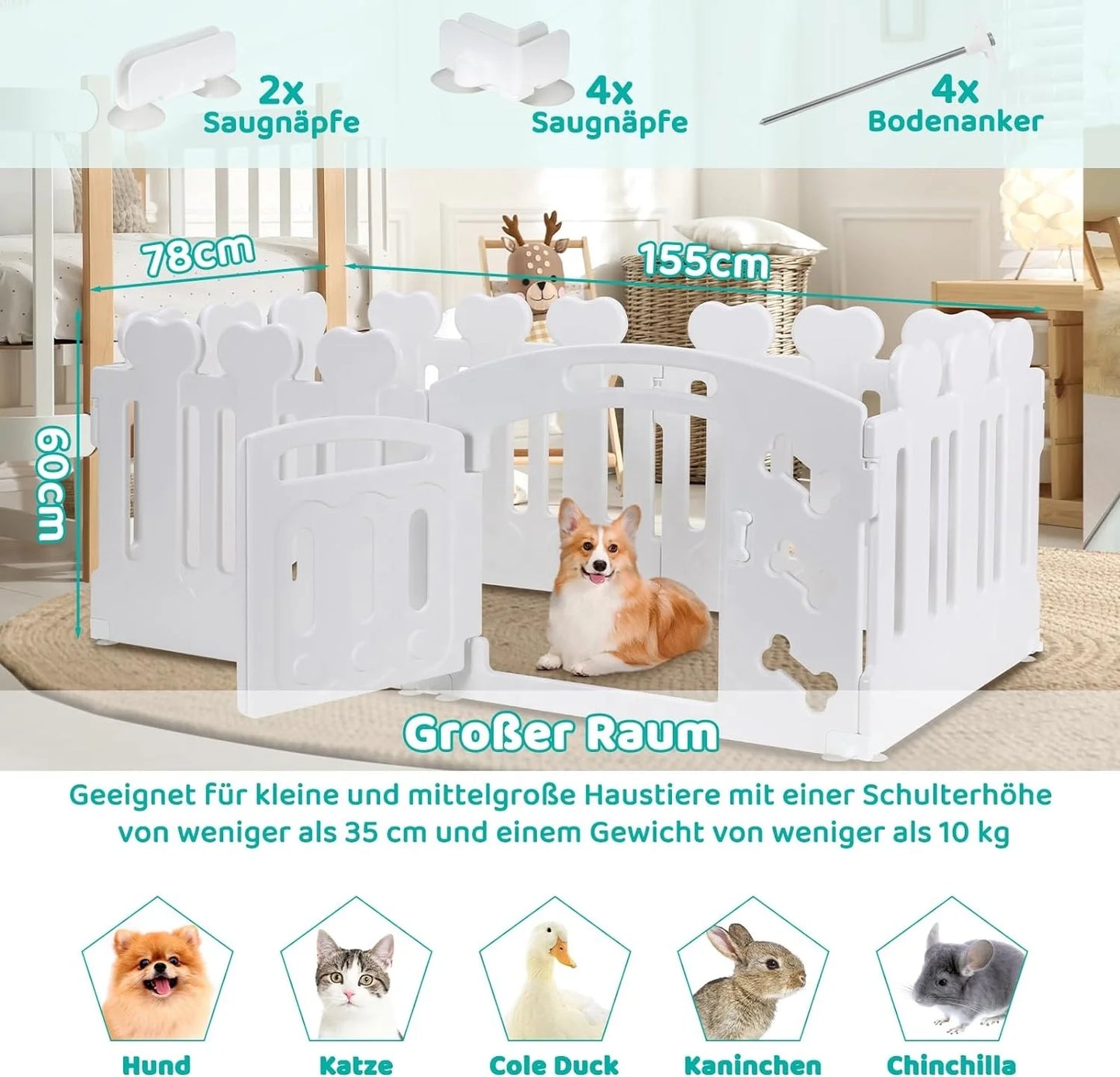 Cage pliable pour chien, parc pour animaux de compagnie, parc pour chiots, niche d'extérieur et d'intérieur pour chat, boîte d'exercice pour mise bas, portail portable en plastique