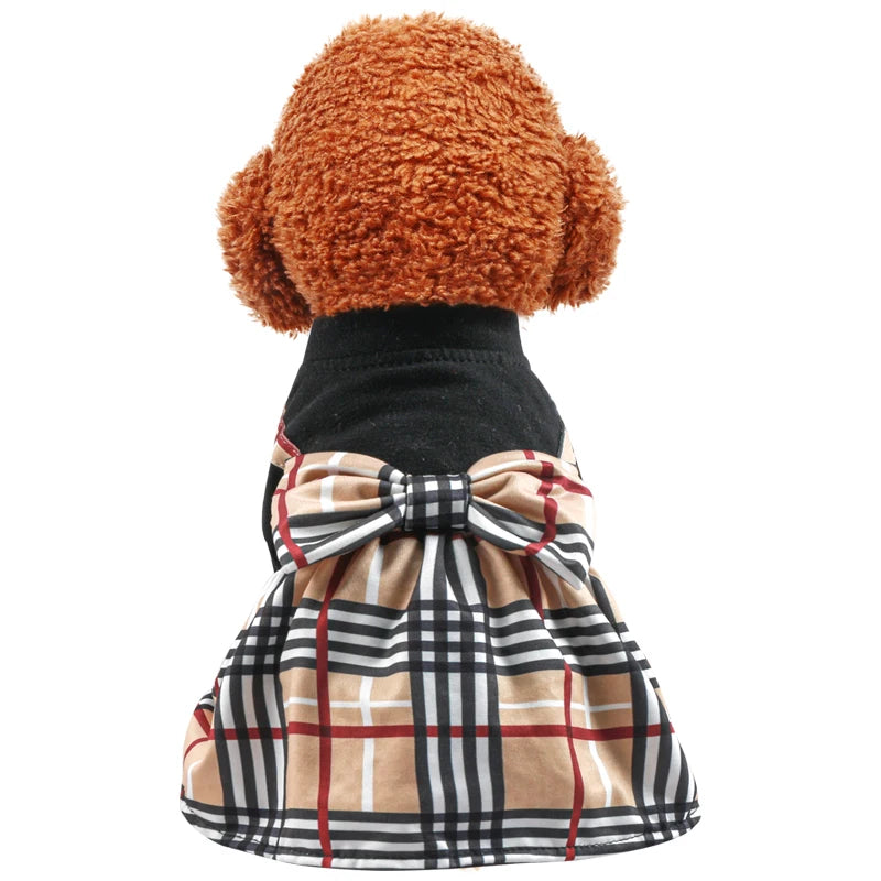 Pet Dog Cat Clothes Spring Summer Dress Big Bow Plaid Puppy Floral Print Skirt Casual Tutu Coat Dress For Small Dog Pet Apparel