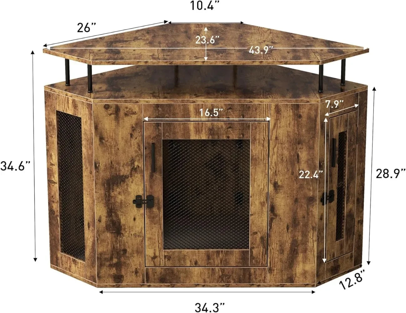 Furniture Style Corner Dog Crate with Cushion 43.9" L Wooden Dog Kennel End Table for Small Medium Dogs, Indoor Dog House