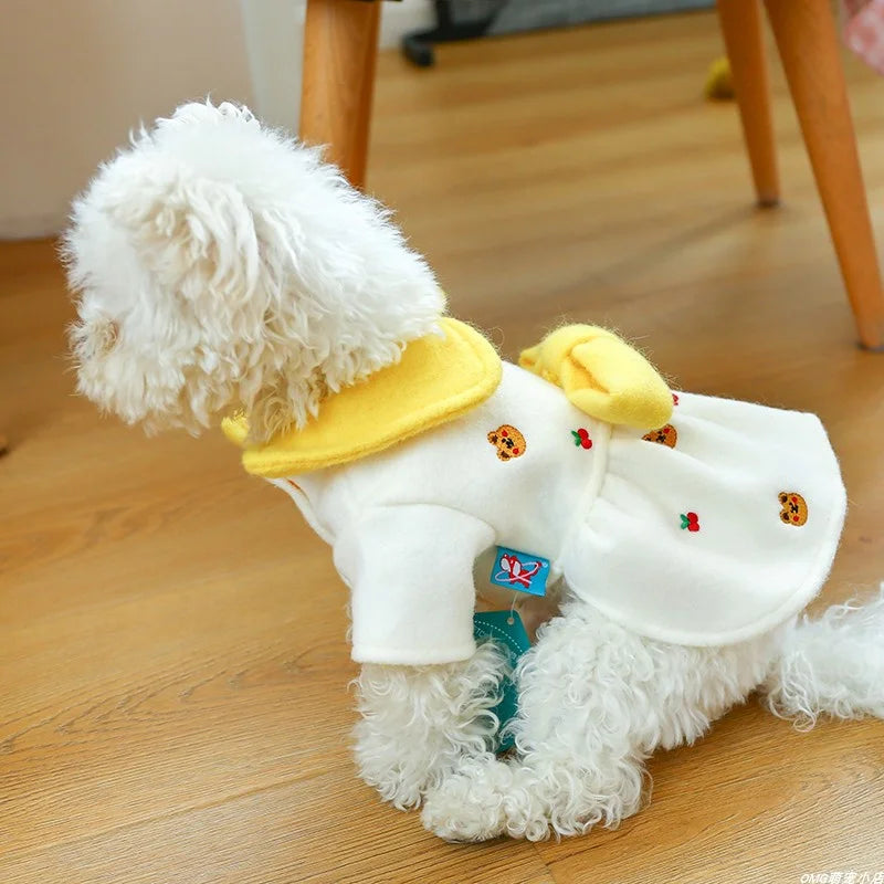 1PC Pet Clothing Cat Autumn/Winter Thickened Cheese Bear Princess Dress White Suitable for Small and Medium Dogs