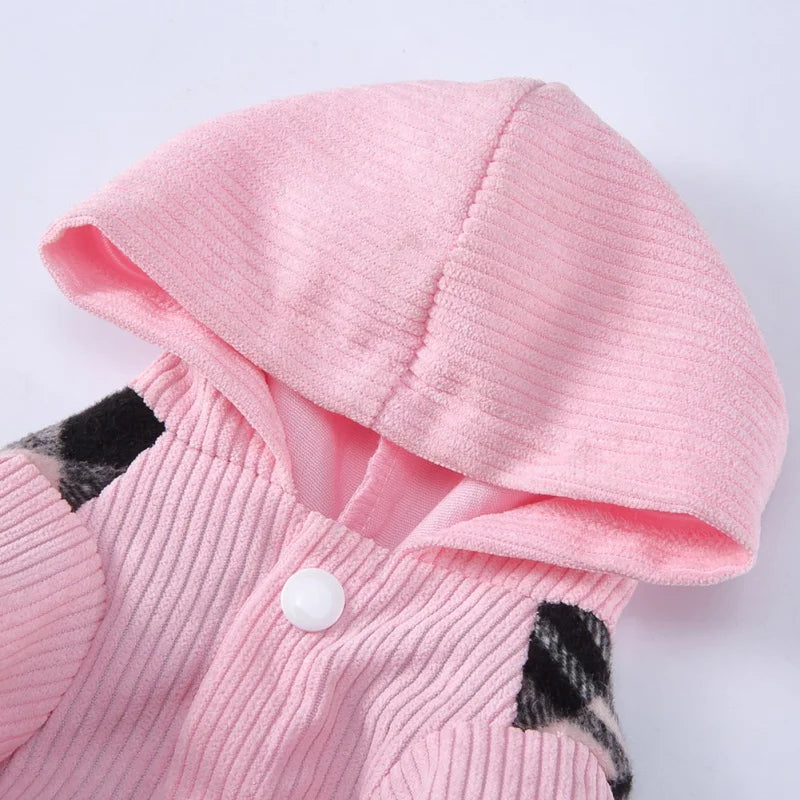 Plaid Dog Hoodie Dress Warm Soft Dog Sweater Skirt Outfit with Hat Autumn Winter Pet Coat Clothes for Small Medium Puppy Outfits