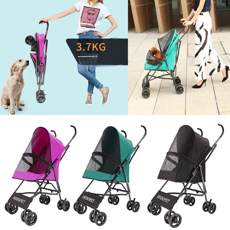 Lightweight Foldable Pet Cart Dog Cat Cart Teddy Outdoor Cart No Installation Fast Collection Portable Pet Strollers