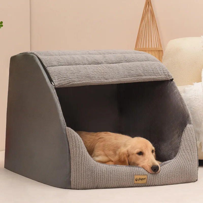 Niche d'hiver chaude pour chien de taille moyenne et grande taille Golden Retriever amovible et lavable Niche fermée pour chien Villa Nid pour chat Lit pour animal de compagnie