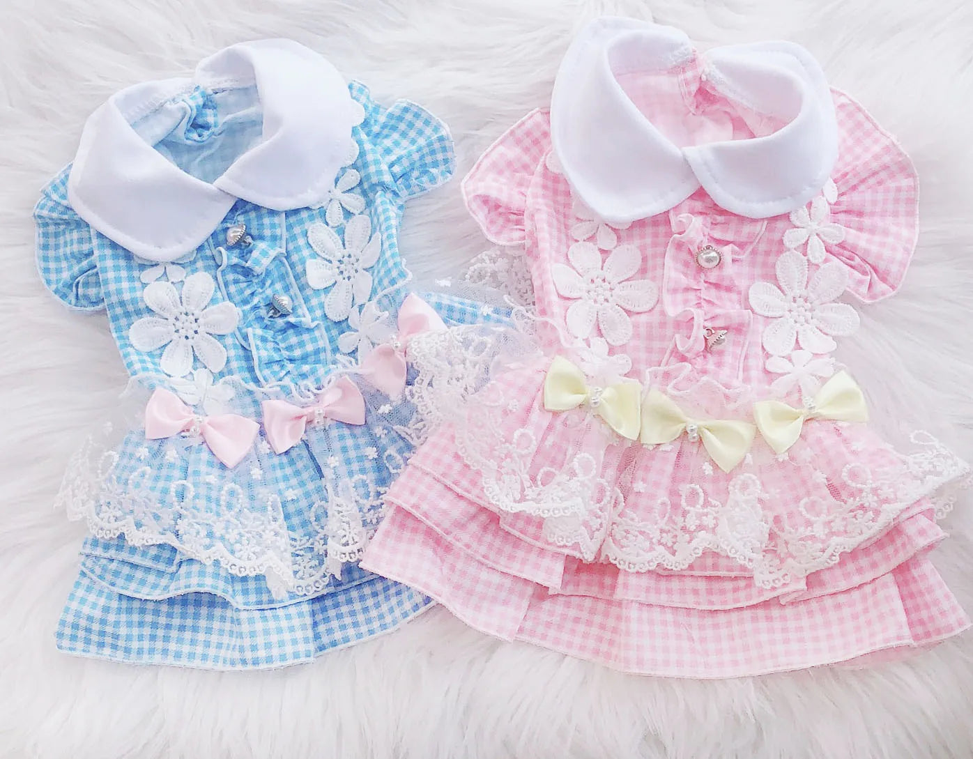 Princess Dog Cat Dress Plaid&Flowers Design Pet Puppy Skirt Spring/Summer Clothes Outfit