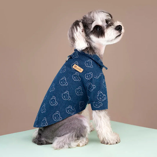 Autumn Winter Dog Denim Shirt Fashion Dog Warm Clothes Bear Print Dog Jean Vest Chihuahua Bichon Pet Clothing Puppy Costume