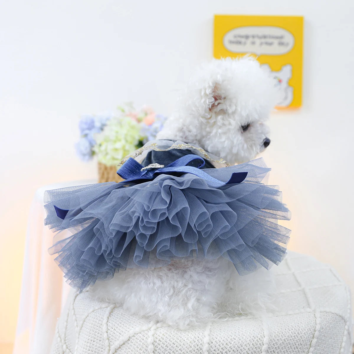 1PC Pet Clothing Spring and Autumn Blue Bow Royal Dress Dress Suitable for Small and Medium sized Dogs