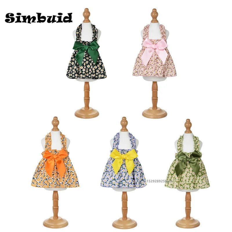 Floral Princess Pet Dress Spring Summer 2024 Dog Clothes Female Bow Knot Dress Sweet Pet Clothing Cute Printed Puppy Cat Skirt