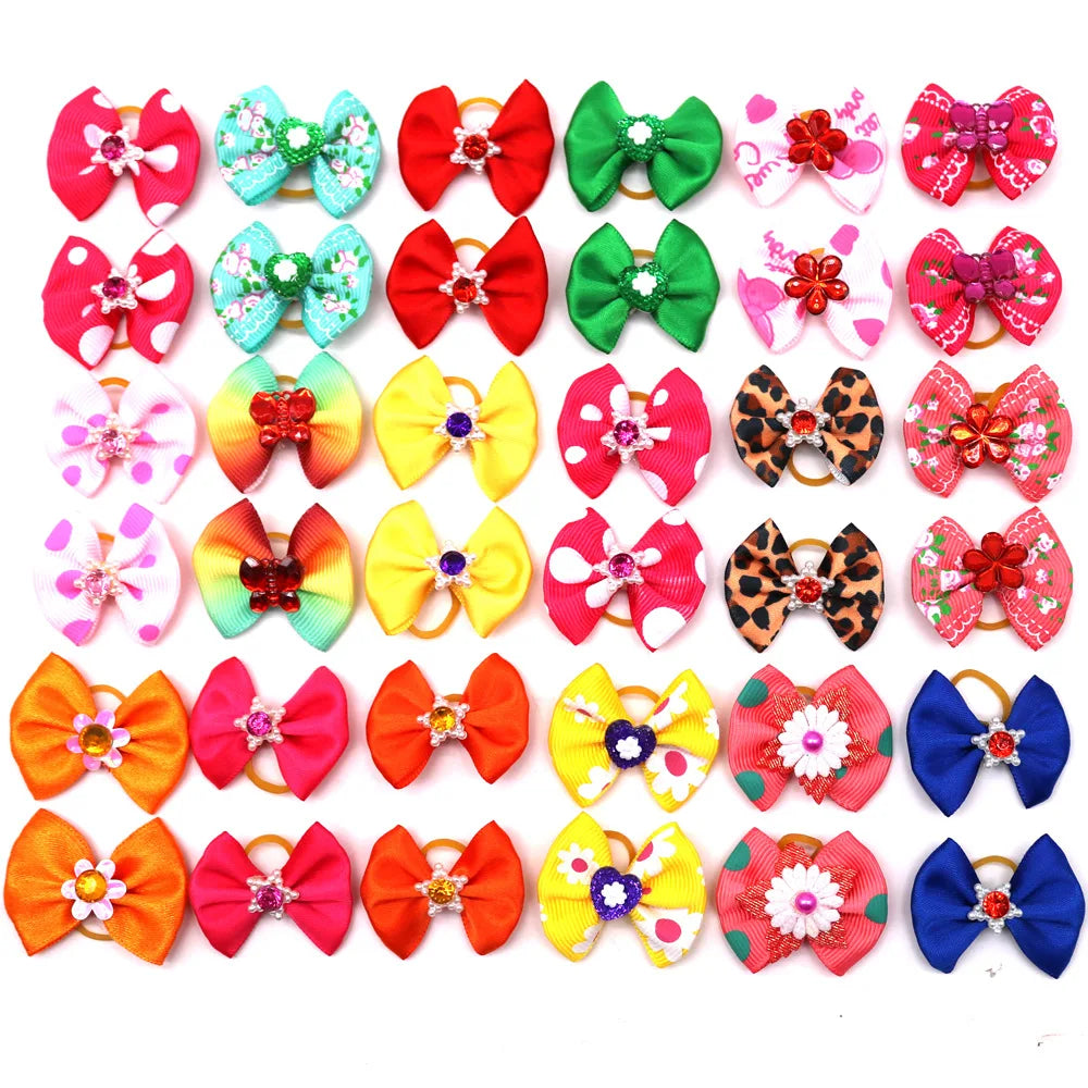 10/20/30Pcs Dog Hair Bows Pet Bows Christmas Grooming Plaid Dogs Bowkont With Rubber Band Small Dogs Party Hoilday Pet Supplies