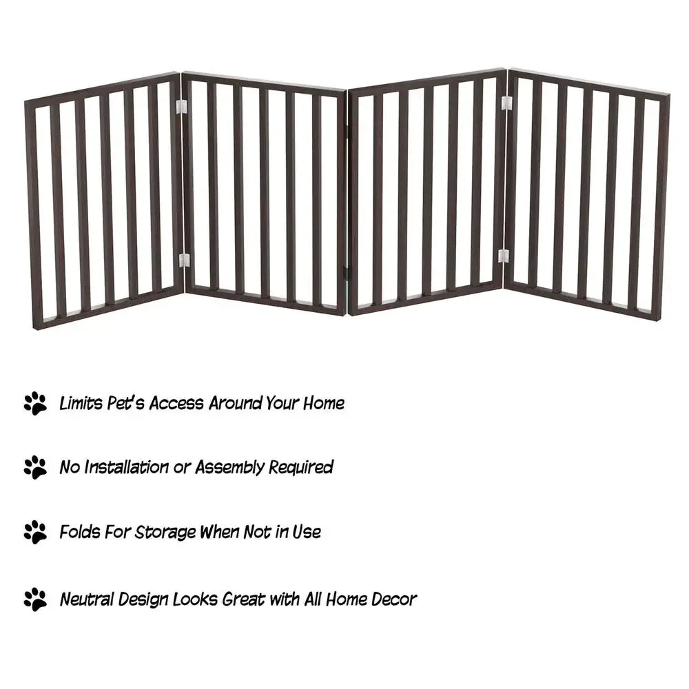 4-Panel Wooden Pet Gate Foldable Indoor Barrier Fence Lightweight Design_freestanding Stairs Doorways_pet Cat Puppy Retractable