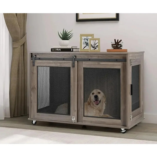 40 Inch Dog Crate Furniture, Wooden Heavy Duty Kennel Indoor, Decorative Cage Table for Large Medium Dogs