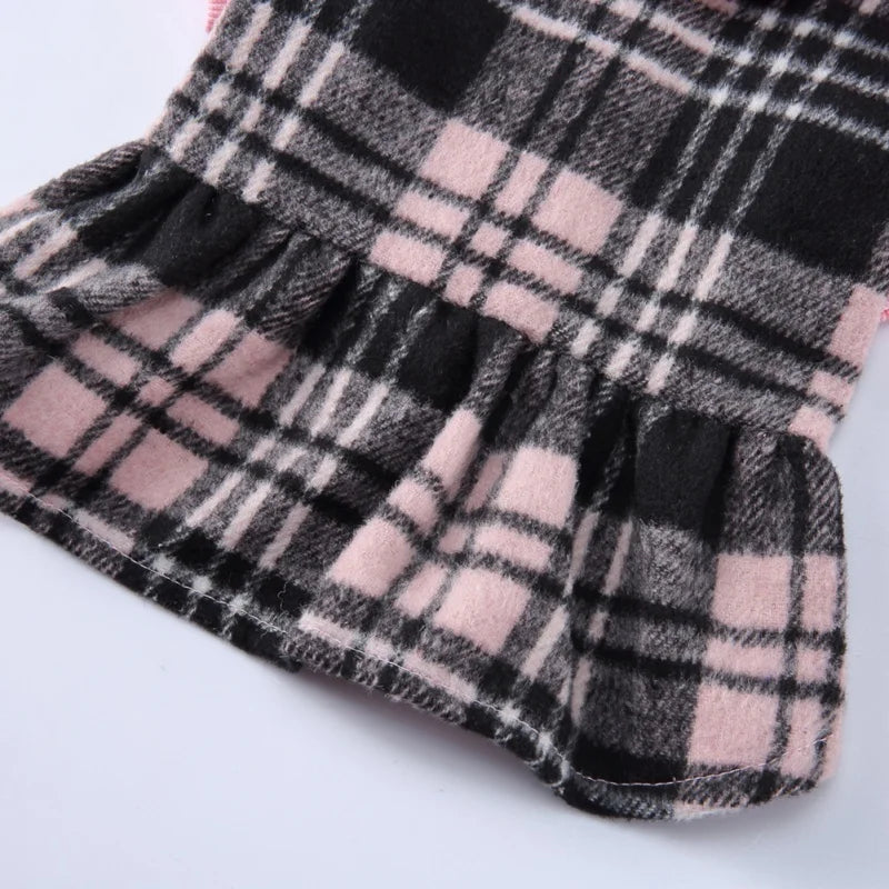 Plaid Dog Hoodie Dress Warm Soft Dog Sweater Skirt Outfit with Hat Autumn Winter Pet Coat Clothes for Small Medium Puppy Outfits