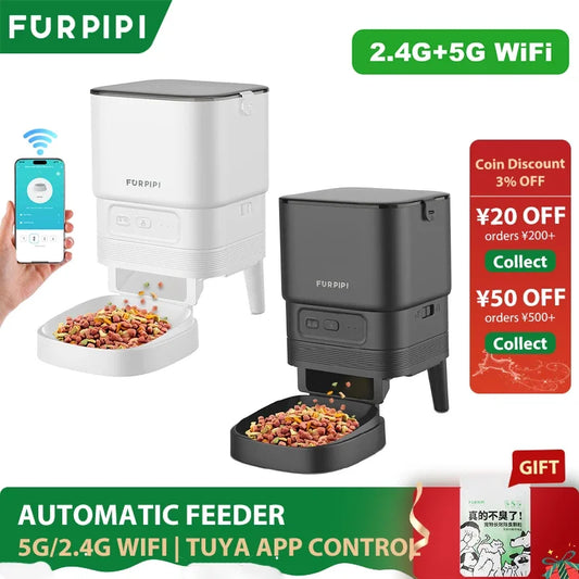 Automatic Feeder for Cat Dog 5G WiFi Smart Cat Feeder Feed Time Setting for Pets Dogs Cats Food Automatic Dispenser Bowl Furpipi