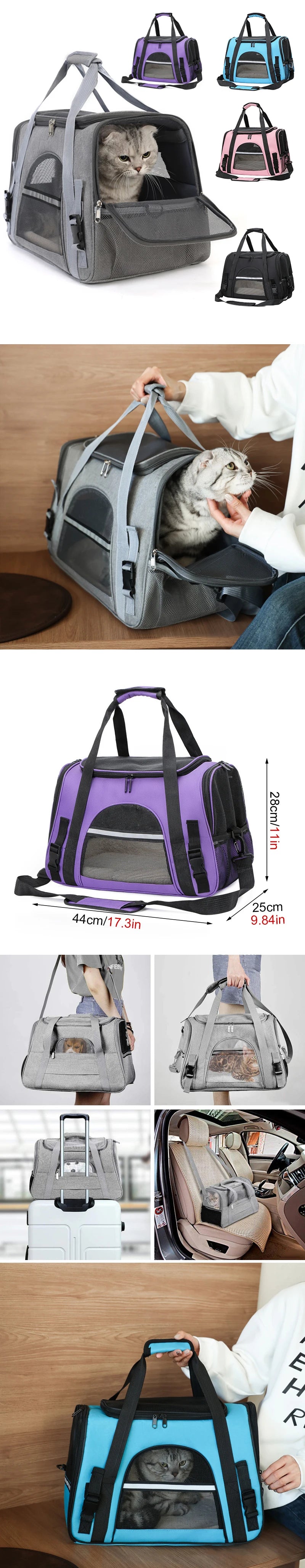 Portable Dog Cat Carrier Bag Pet Puppy Travel Bags Breathable Mesh Foldable Cats Dog Handbag Travel Pet Bag Transport Bag