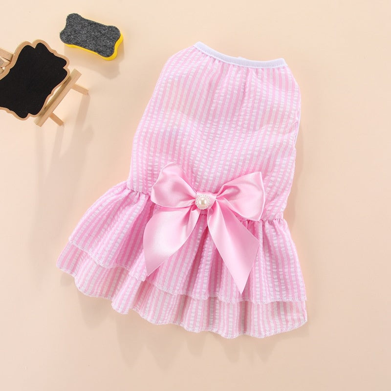 Puppy vertical striped butterfly skirt summer Pet dog skirt princess dog wedding dress cat skirt Shih Tzu dog clothes