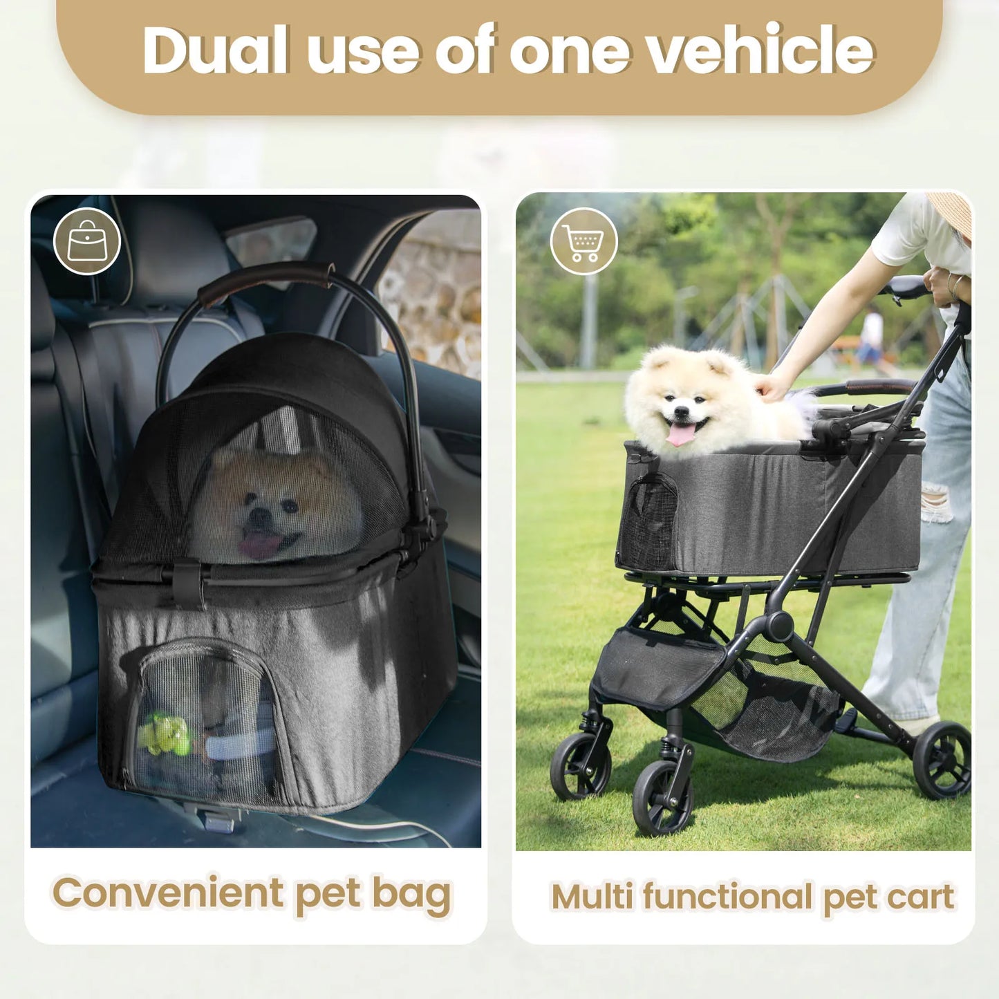 Pet Stroller for Dogs Dog Strollers for Small/Medium Dogs With Detachable Carrier Easy Lock Canopy Cozy House Trolley Pet bags