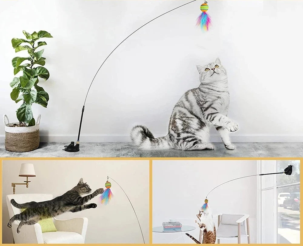 Interactive Cat Toy Funny Feather Bird with Bell Cat Stick Toy for Kitten Playing Teaser Wand Toy Cat Supplies