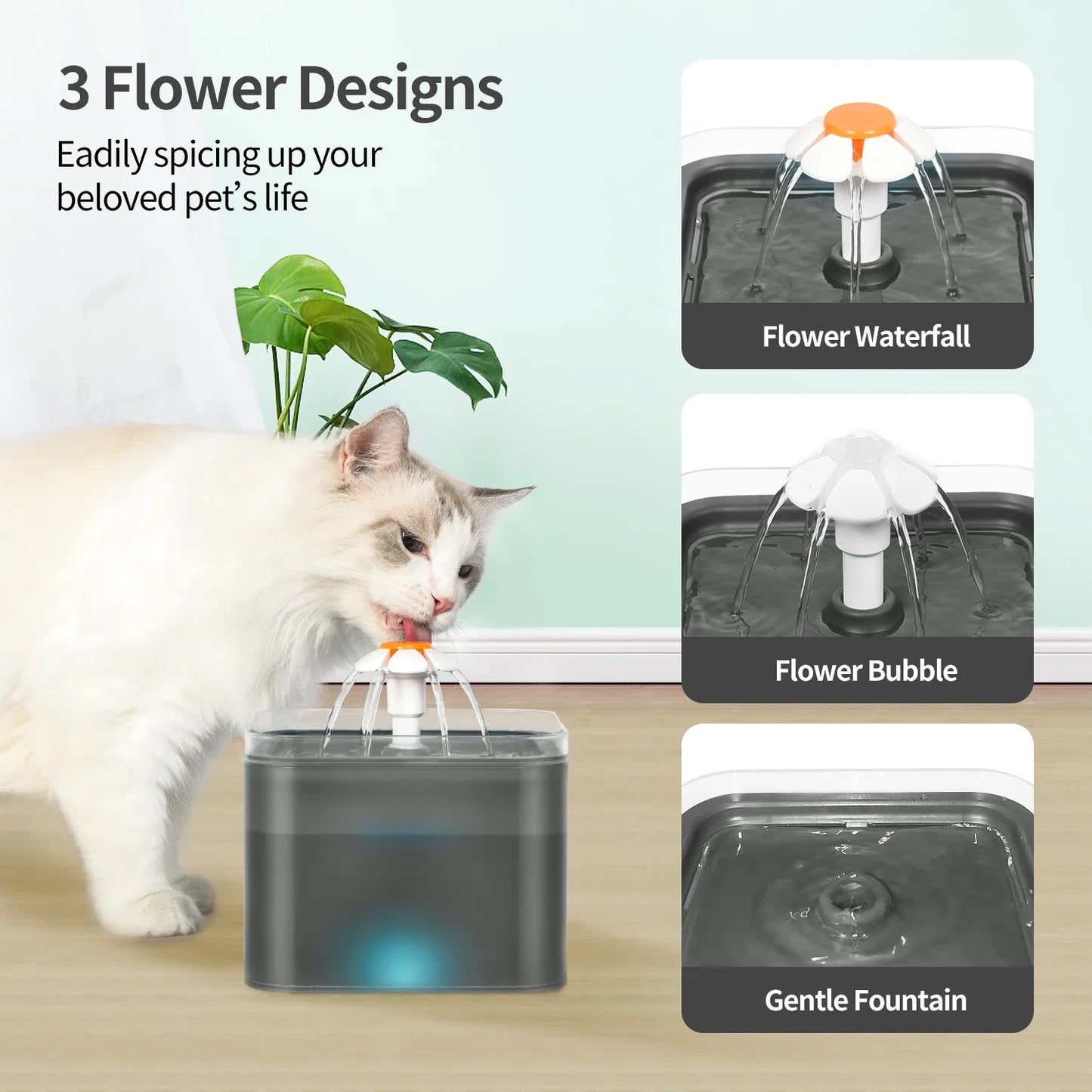 Fontaine à eau pour chat 67oz/2L pour petits chiens de compagnie, distributeur d'eau ultra silencieux avec éclairage LED, boisson automatique