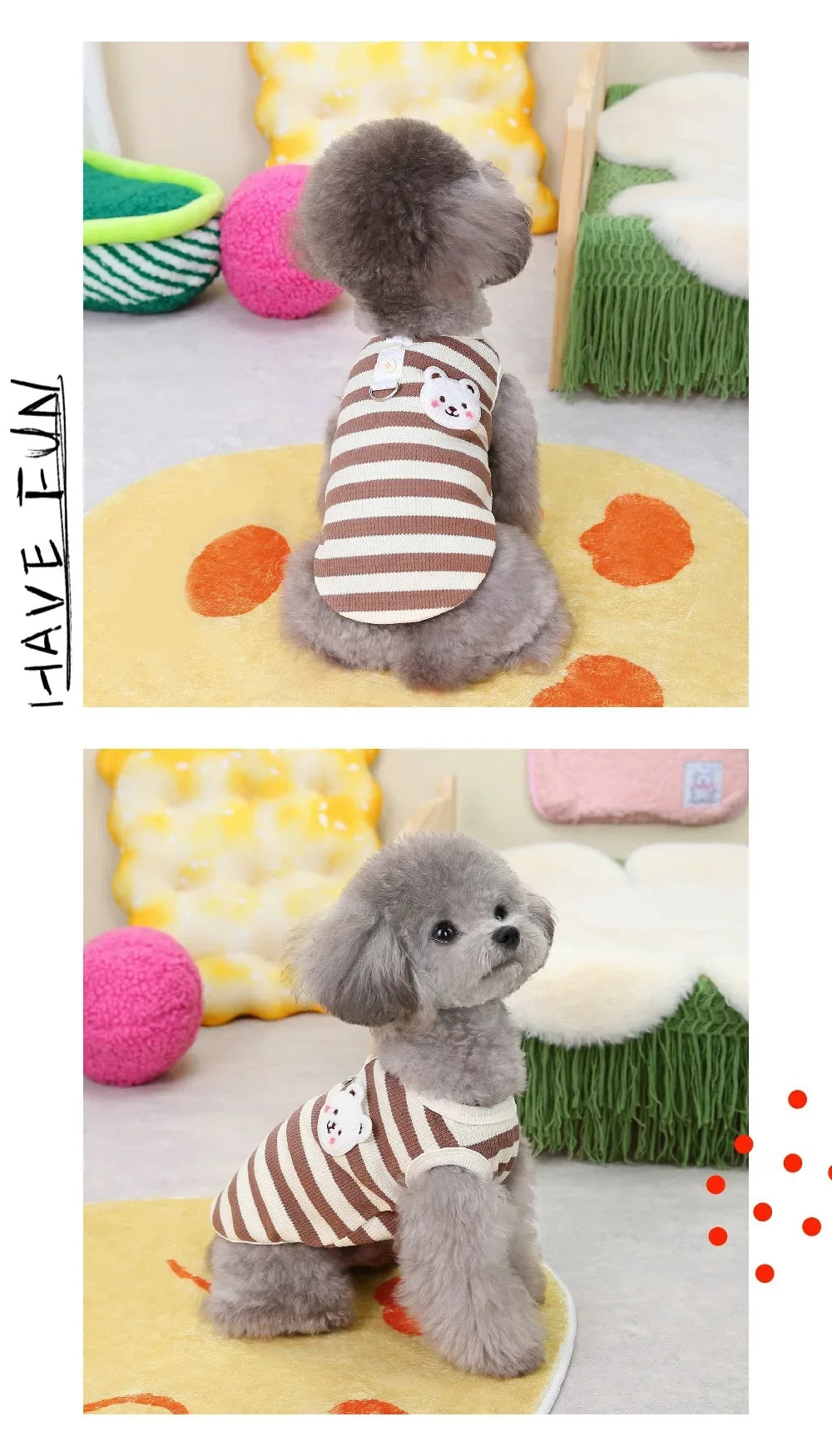 Pets Cat and Dog Clothes, Waffle Grid Vest for Spring/Summer, Striped T-Shirt with Leash for Small Dogs, Summer Outfit