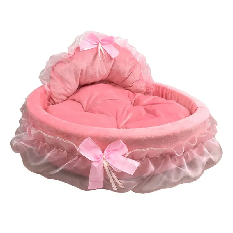 3D Fantasy Bow Lace Pet Bed for Dogs Romantic Detachable Oval Princess Pet Bed Dog Soft Sofa Nest Pet Wedding Furniture 1pc