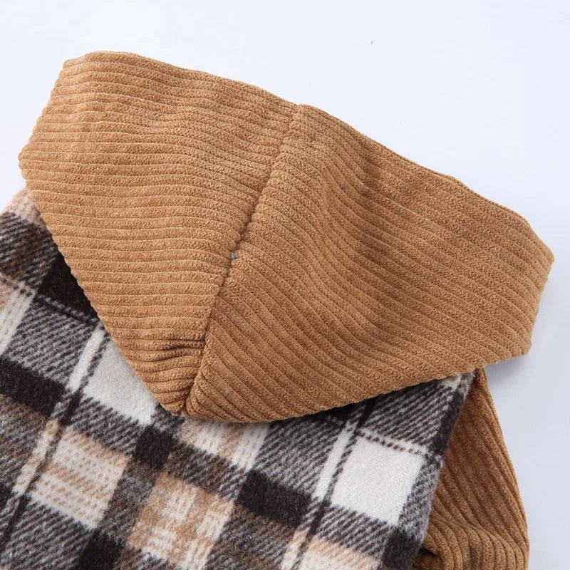 Plaid Dog Hoodie Dress Warm Soft Dog Sweater Skirt Outfit with Hat Autumn Winter Pet Coat Clothes for Small Medium Puppy Outfits