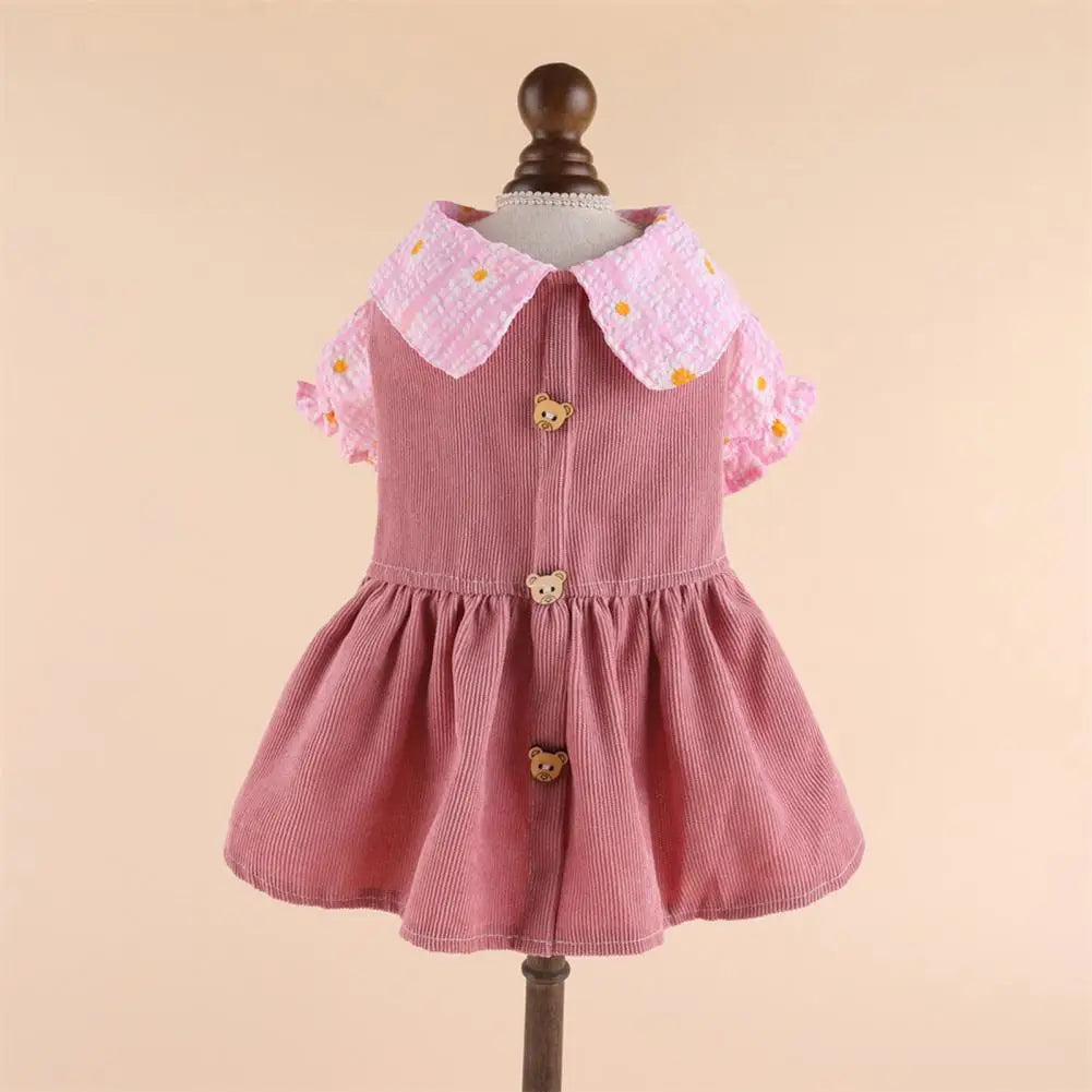 Adorable Pet Princess Dress with Cute Bear Button Soft Comfortable Breathable Cat Dog Dress Dog Clothes for Spring Summer