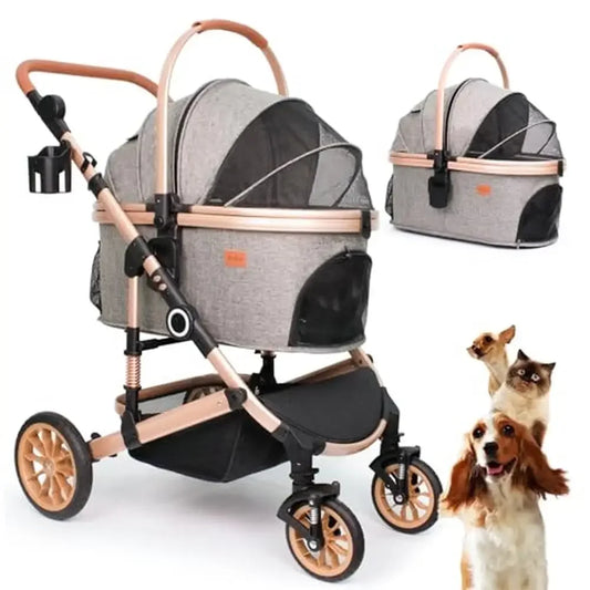 Foldable Pet Stroller Dog Cat Carrier 4 Wheels Travel Portable Bag Storage Oxford Gray