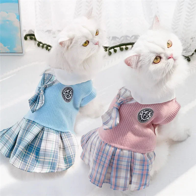 College Style Dog Dress for Small Dogs, Plaid Skirt, Pink,Blue,Green, Spring Clothes, Cat, Chihuahua, Dog Clothes  Pet Clothes