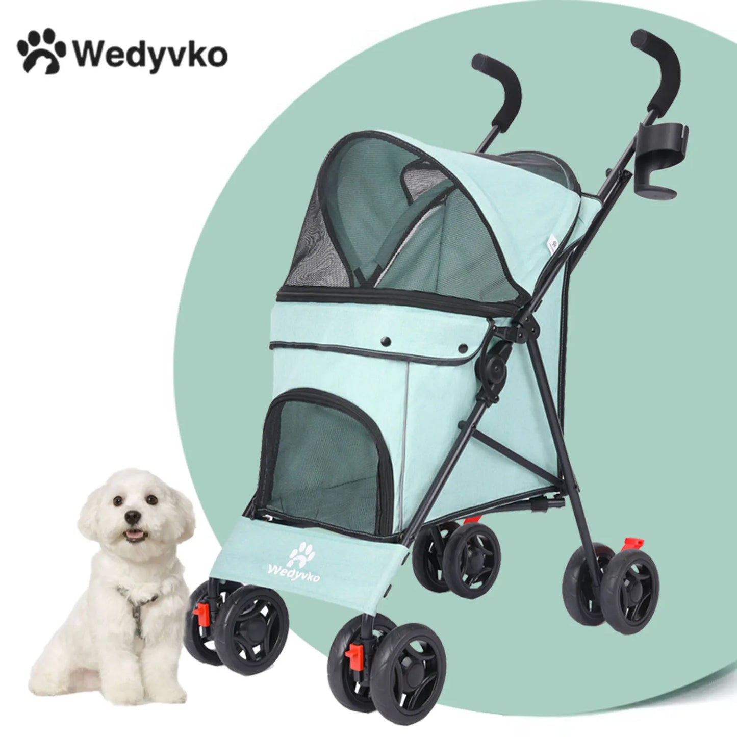 Outdoor Puppy Stroller Cat Dog Travel Breathable Pet Stroller Lightweight Folding Universal Wheels Small Medium Pet Stroller