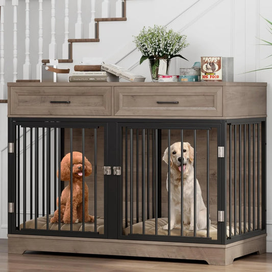 US Dog Crate Furniture 47" Wooden Dog Kennels for Dogs Indoor with a Removable Divider for Large/Medium/Small Dogs