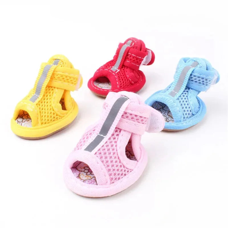 4PCS/set Pink Non-slip Summer Dog Shoes Breathable Sandals for Small Dogs Pet Dog Socks Sneakers for Dogs Puppy Cat Shoes Boots