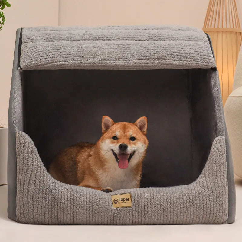 Niche d'hiver chaude pour chien de taille moyenne et grande taille Golden Retriever amovible et lavable Niche fermée pour chien Villa Nid pour chat Lit pour animal de compagnie