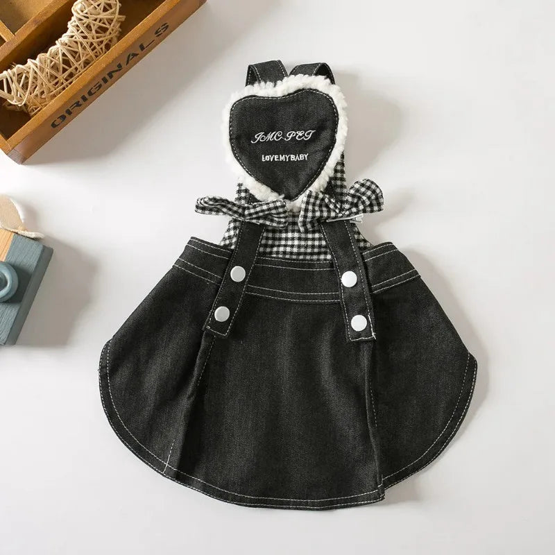 Pet Denim Dog Skirt Retro Strap Skirt Love Denim Puppy Dresses Couple Set Cat Clothing Dog Dresses For Small Dogs Clothes