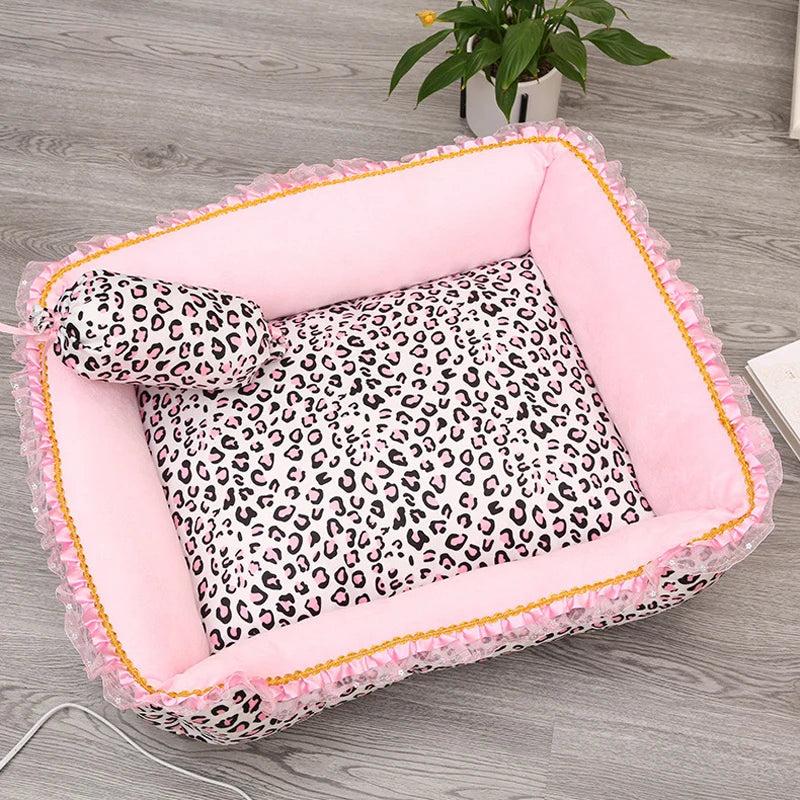 Korea Style Princess Dog Cat Bed Pink Leopard Pet House Sleeping Bag Dog Bed With Pillow Puppy Cushion Kennel Sofa Cama Perro