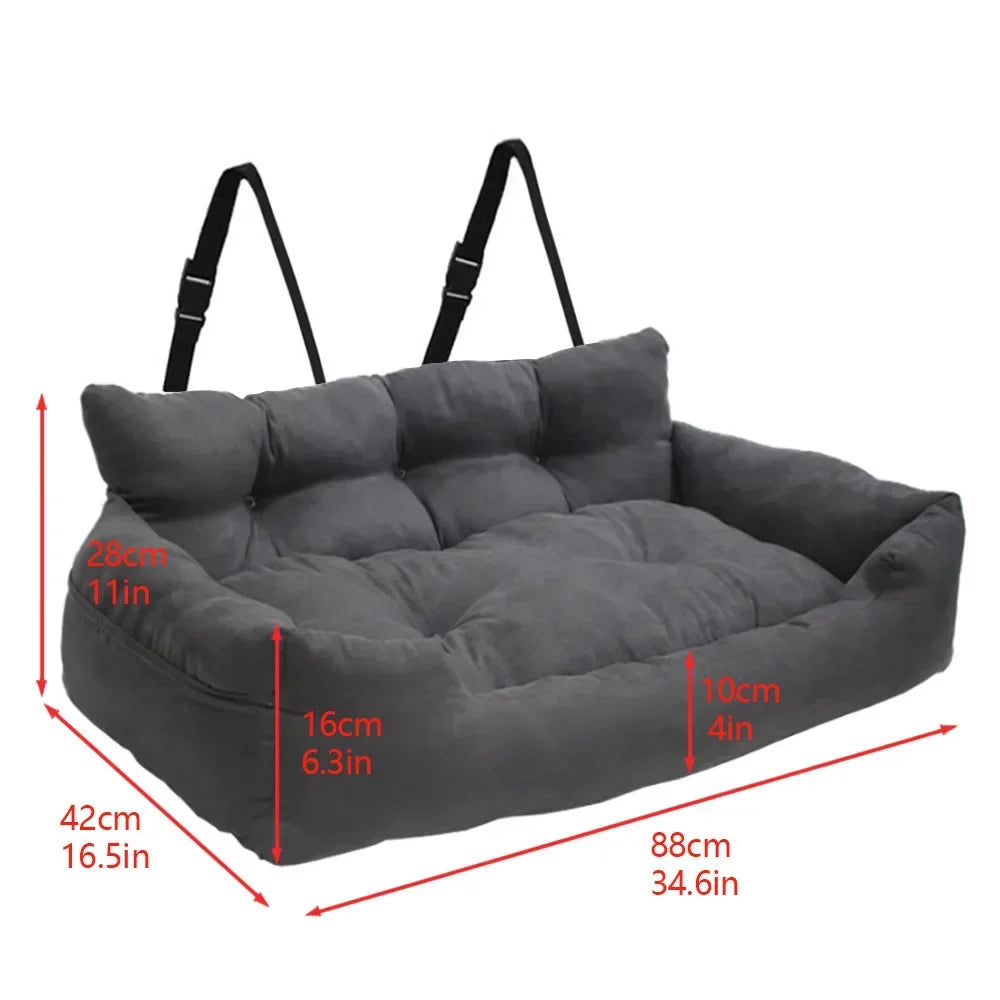 Large Dog Car Back Seat Bed with Safety Belt, Travel Bolster, Pet Booster, Car Seat for Dog Travel Bed with Safety Belt