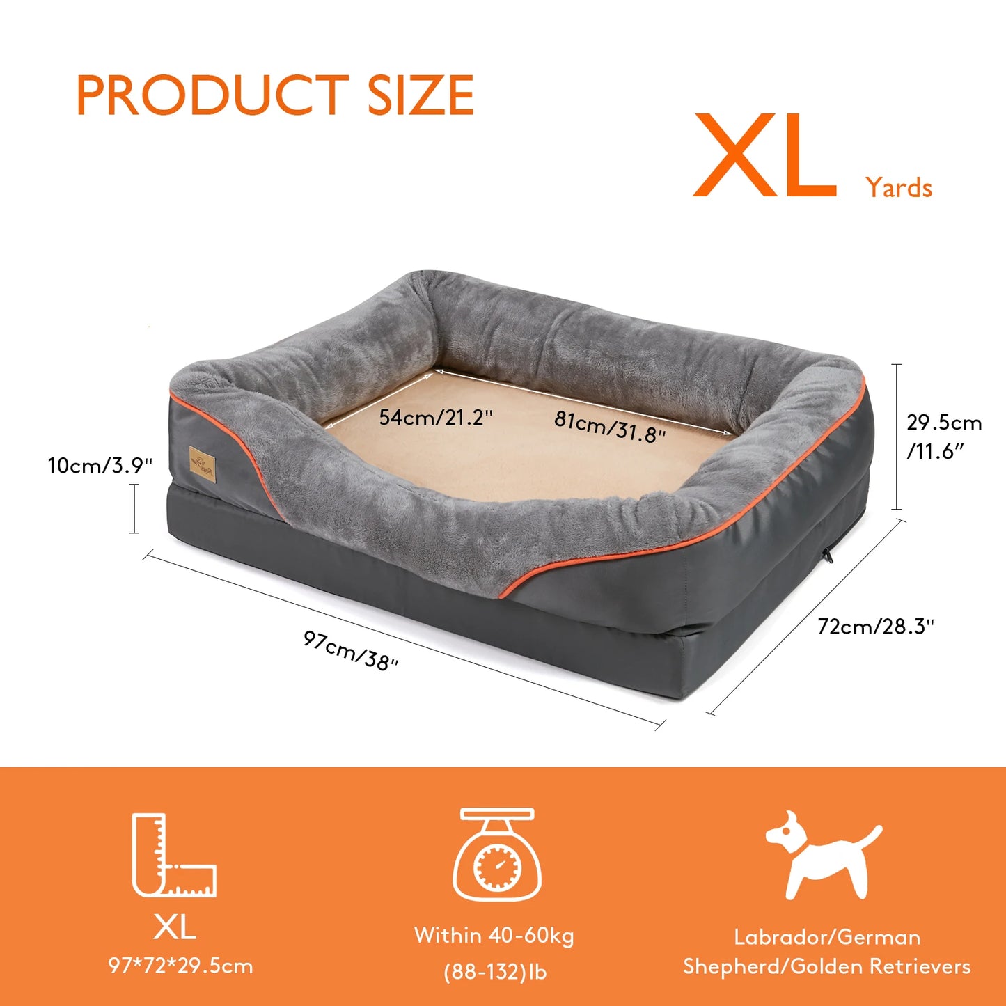 L XL 2XL 3XL Dog Bed Super Soft Orthopedic Foam Pet Bed Sleeping Mat with Cotton-padded Bolster and Removable Cover