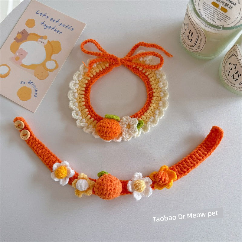 Small Orange Flower Woven Handmade Collar