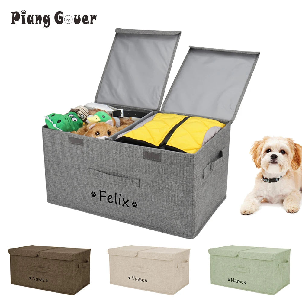 Custom Dog Pet Toy Box Personalised Name Dog Accessory Storage Bin with Lid Cat Pet Organizer Storage Basket For Toys Blanke