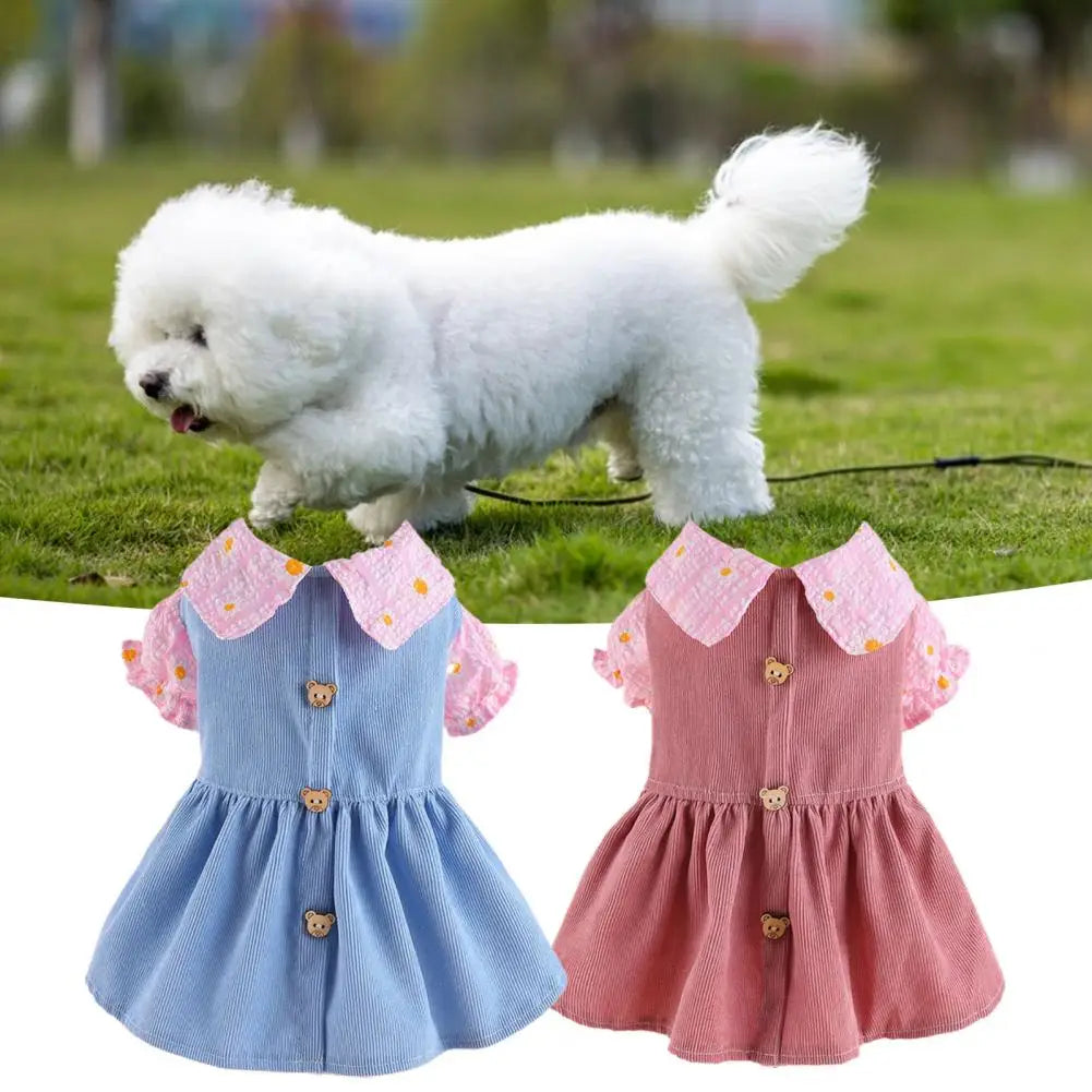 Pet Dress Adorable Pet Princess Dress with Cute Bear Button for Spring Summer Soft Comfortable Breathable Cat Dog Outfit Dog