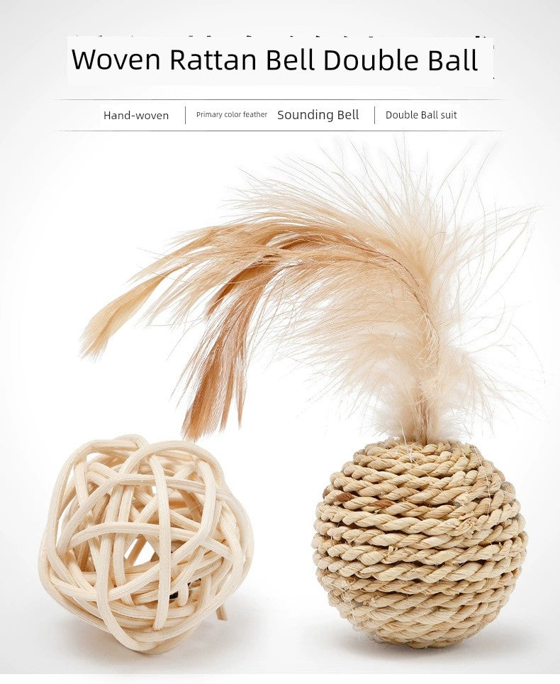 Pet Toy Rattan Sound Bell Ball Feather Toy Ball Cat Vine Bal Chasing and Running Funny Cat Toy Cat Self-Hi Play