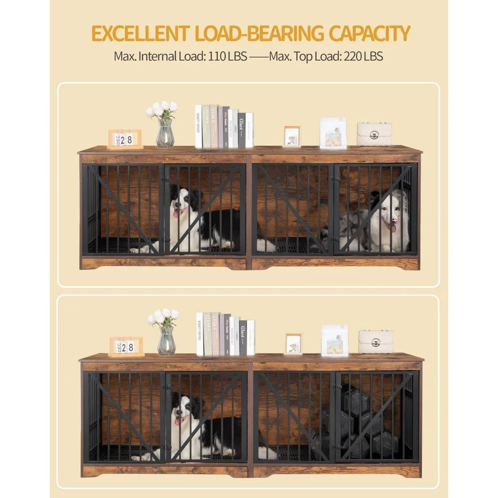 76.4" Dog Crate Furniture with Divider for 2 Dogs