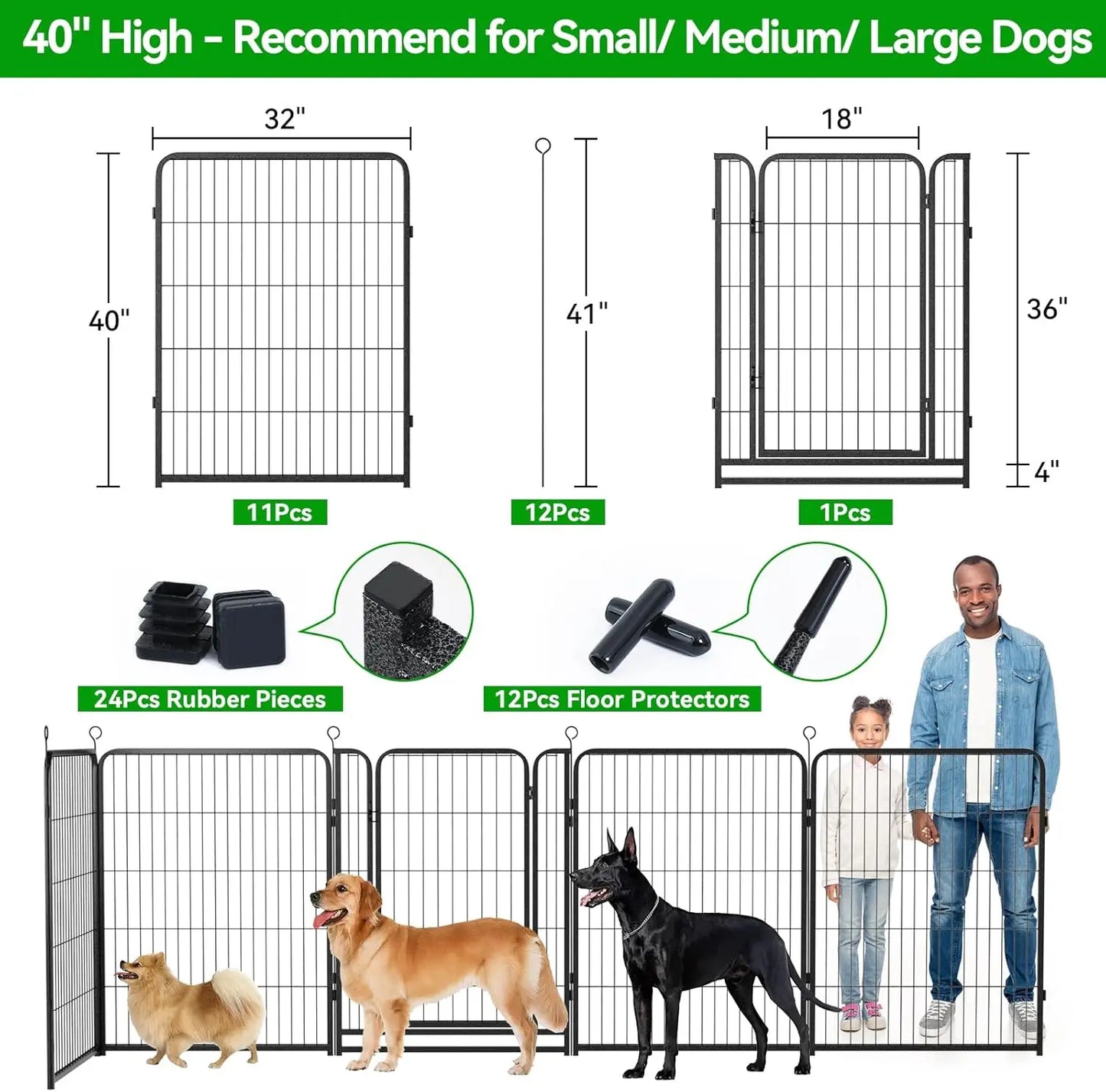 Dog Playpen Outdoor Extra Wide  Heavy Duty Dog Fence  Anti-Rust with Doors Portable for RV Camping Yard